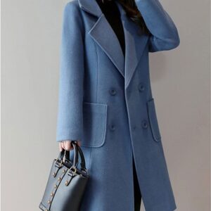 Bankeng Women Winter Wool Blend Camel Mid-Long Coat Notch Double-Breasted Lapel Jacket Outwear